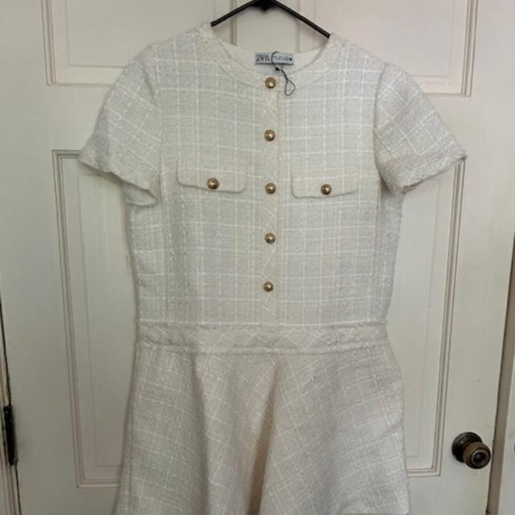 Zara WOMAN SS24 ZW COLLECTION SHORT TEXTURED DRESS ECRU Large NWOT - Picture 4 of 6